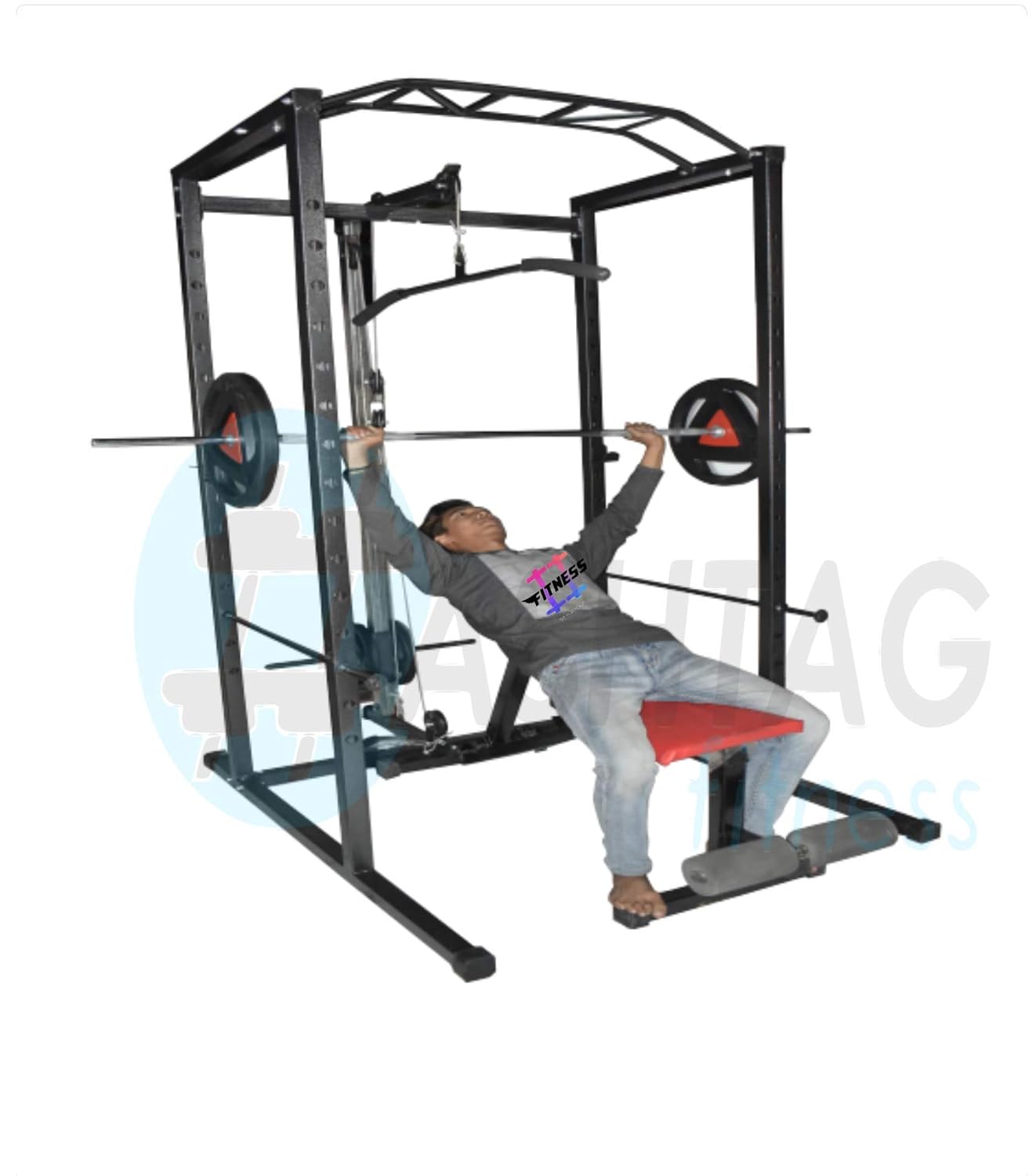 Alloy Steel Power Rack with Lat Pulldown, Multi-Function Adjustable Power Cage