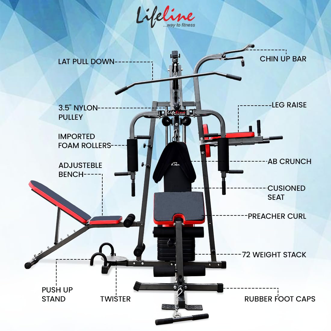 Life Line HG 300 3-Station Home Gym – 72kg Stack + Free Installation