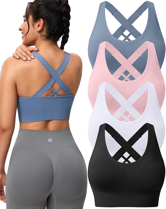 Evercute Sports Bra for Women | Padded Medium Support, Criss Cross Strappy, Seamless High Impact Yoga & Athletic Bra