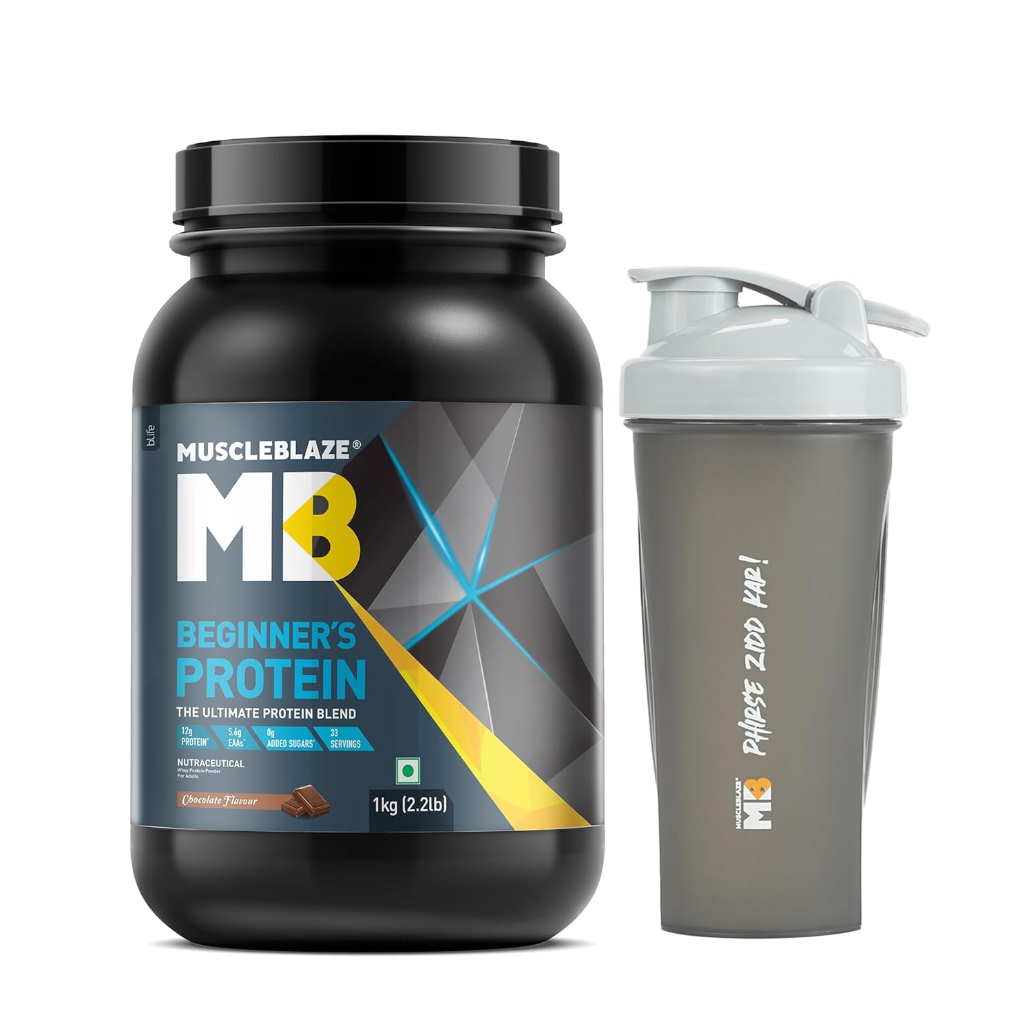 MuscleBlaze Beginner's Whey Protein Chocolate 1kg + Shaker Combo