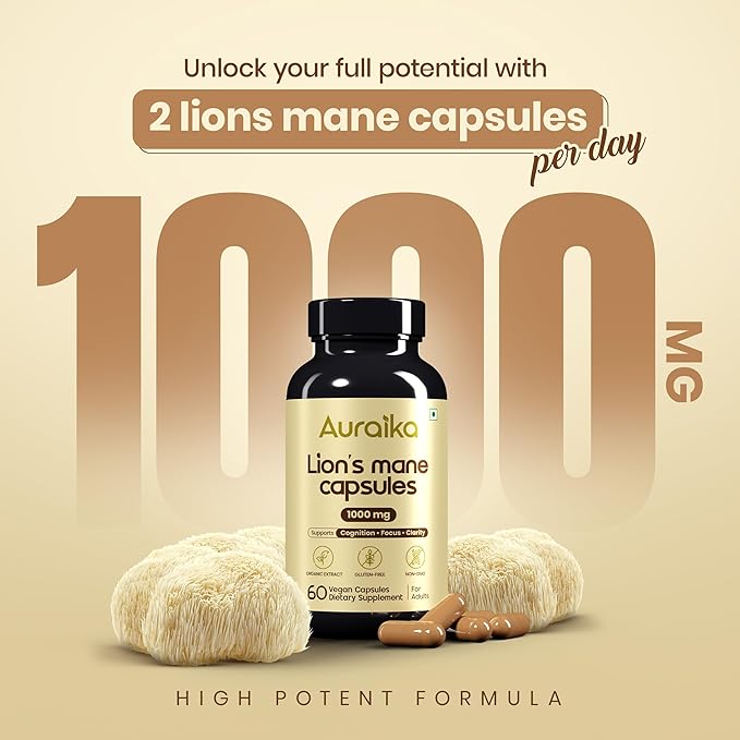 Lion’s Mane Mushroom for Women – Brain Health, Focus, Memory & Mental Clarity | 1000mg High Potency | 60 Vegan Capsules